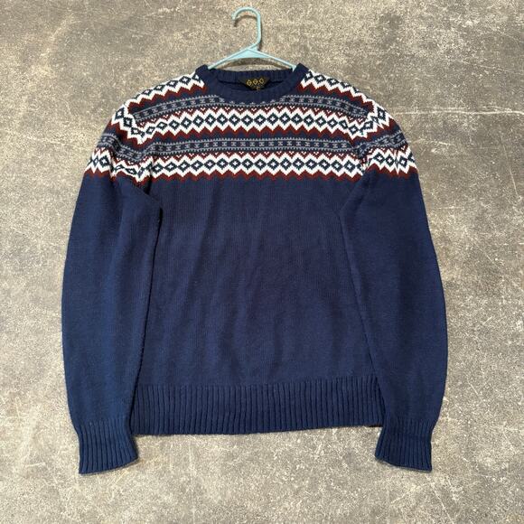 Vintage SSC Sweater Mens L Blue Fair Isle 80s Long Sleeve Pullover Acrylic - Picture 1 of 8